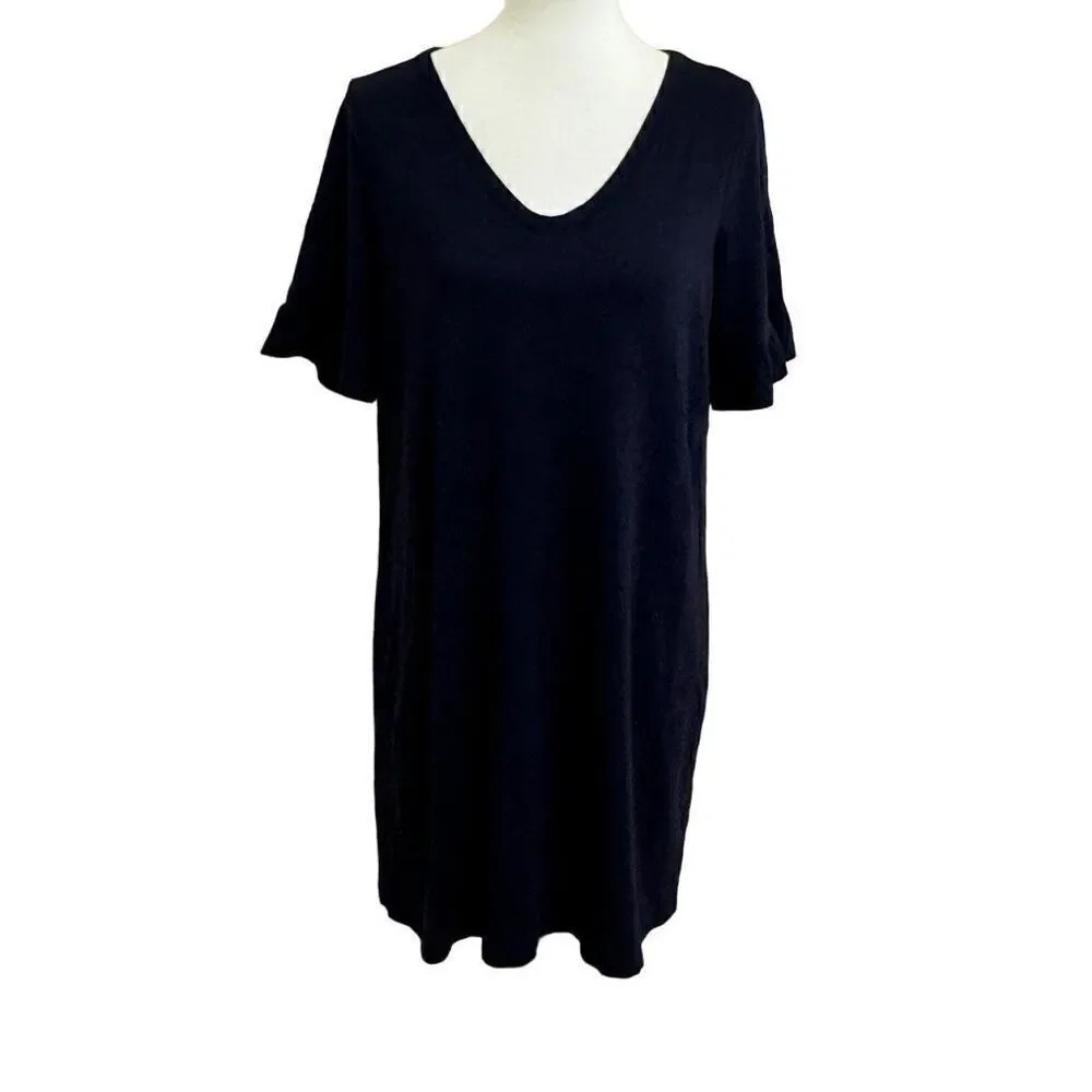 Boden Imogene Navy Blue Tshirt Dress Short Ruffle Sleeves Size 12 Style J0416
